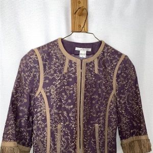 Vintage Medieval Peter Nygard Purple Tan Embroidered Jacket sz 4
